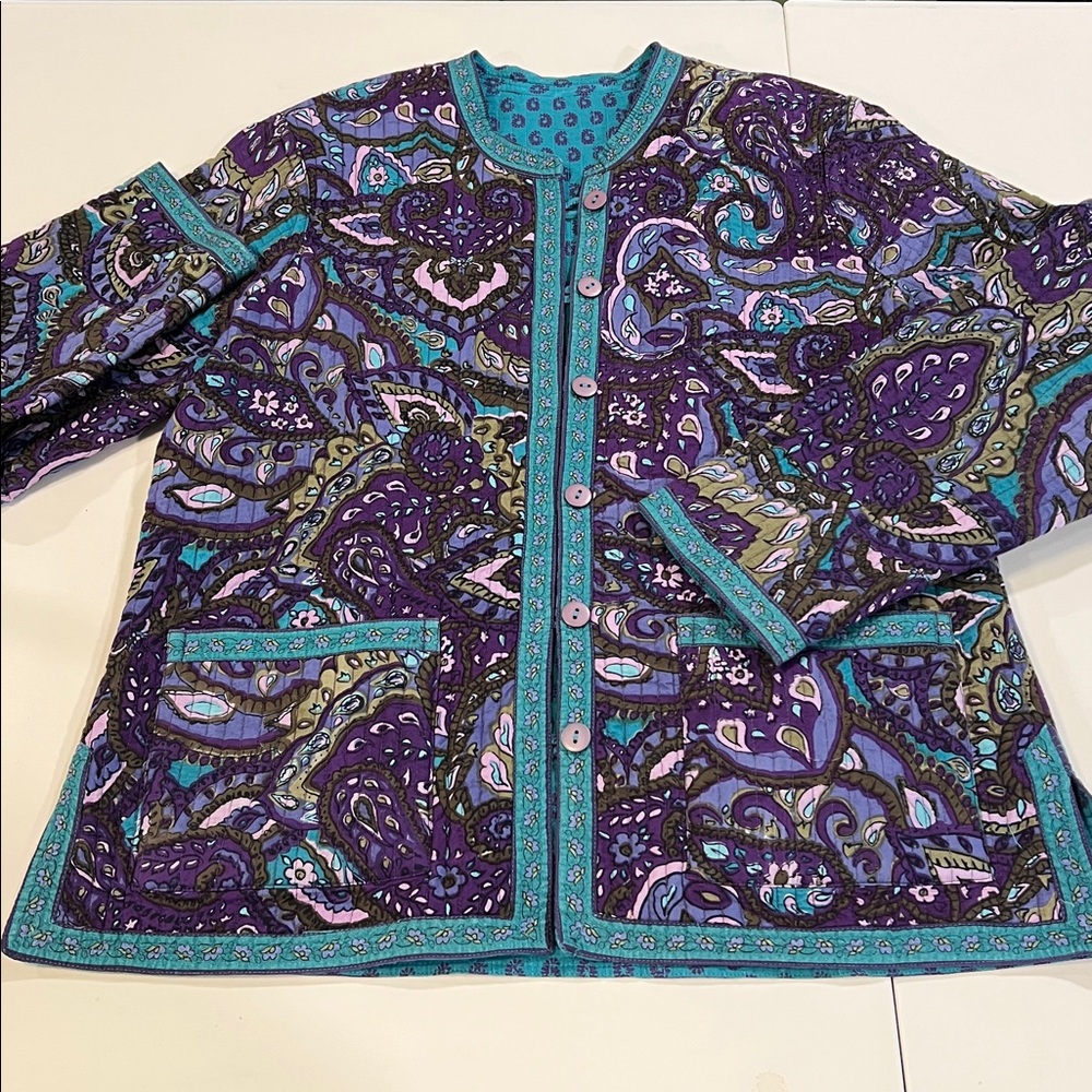 Quilted Women's Jacket - purple/teal‎ reversible cottage core jacket